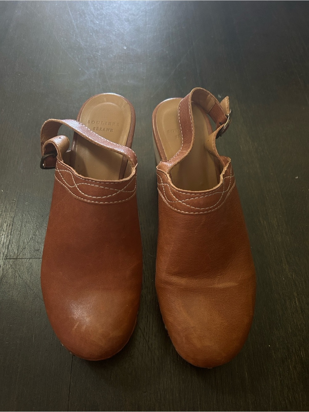 Sezane Taylor Leather Clogs Heels with Slingback Strap - Picture 2 of 6